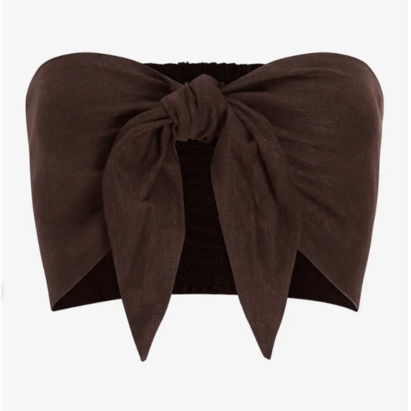 NWT Express WOMEN Linen-Blend Tie Front Bandeau Top - Picture 2 of 5